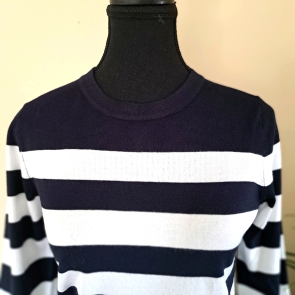 Nautica Jeans Striped Sweater Women's XS Navy Blue White Stripe Lightweight Knit - Picture 6 of 13